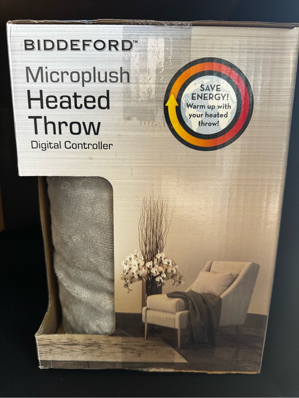 Biddeford Microplush Heated Throw in Jet Gray - Comes with Controller